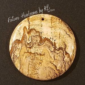 Large Picture Jasper * 48.23 x 5.73mm * Drilled Cabochon * Round Pendant Stone